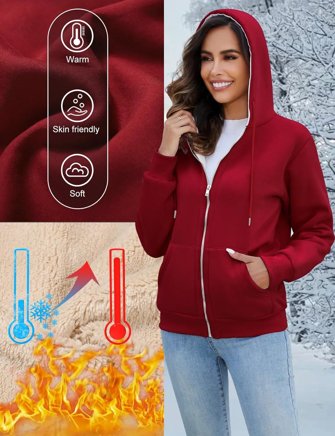 PEHMEA Women's Winter Warm Full Zip Up Sherpa Lined Hoodie Heavyweight Casual Sweatshirt Jacket Coat