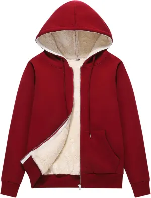 PEHMEA Women's Winter Warm Full Zip Up Sherpa Lined Hoodie Heavyweight Casual Sweatshirt Jacket Coat