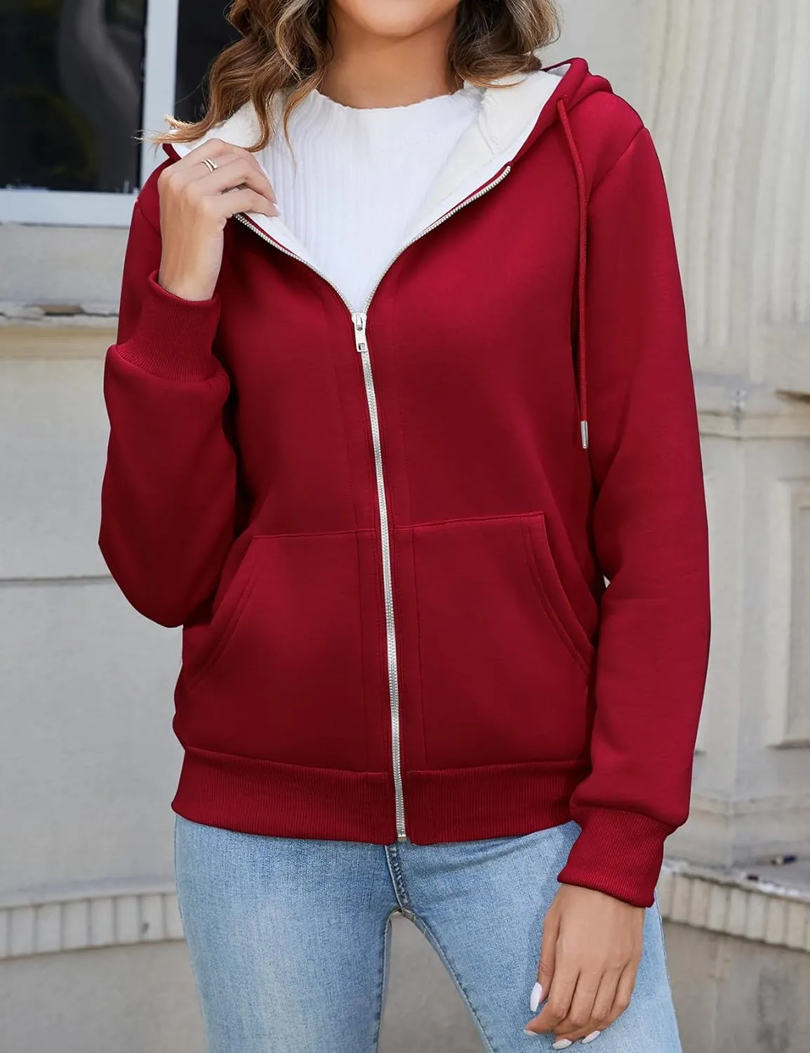 PEHMEA Women's Winter Warm Full Zip Up Sherpa Lined Hoodie Heavyweight Casual Sweatshirt Jacket Coat
