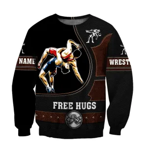 Personalized Name Wrestling Free Hugs 3D Full Printed Sweatshirt Hoodie Christmas Shirts