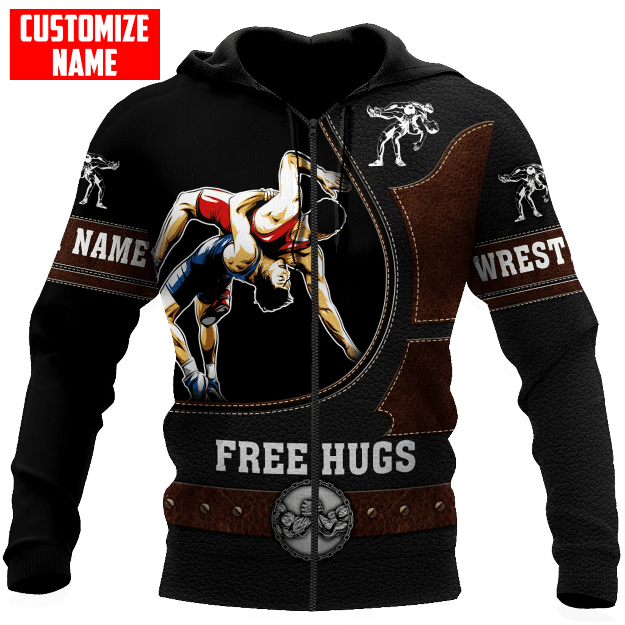 Personalized Name Wrestling Free Hugs 3D Full Printed Sweatshirt Hoodie Christmas Shirts