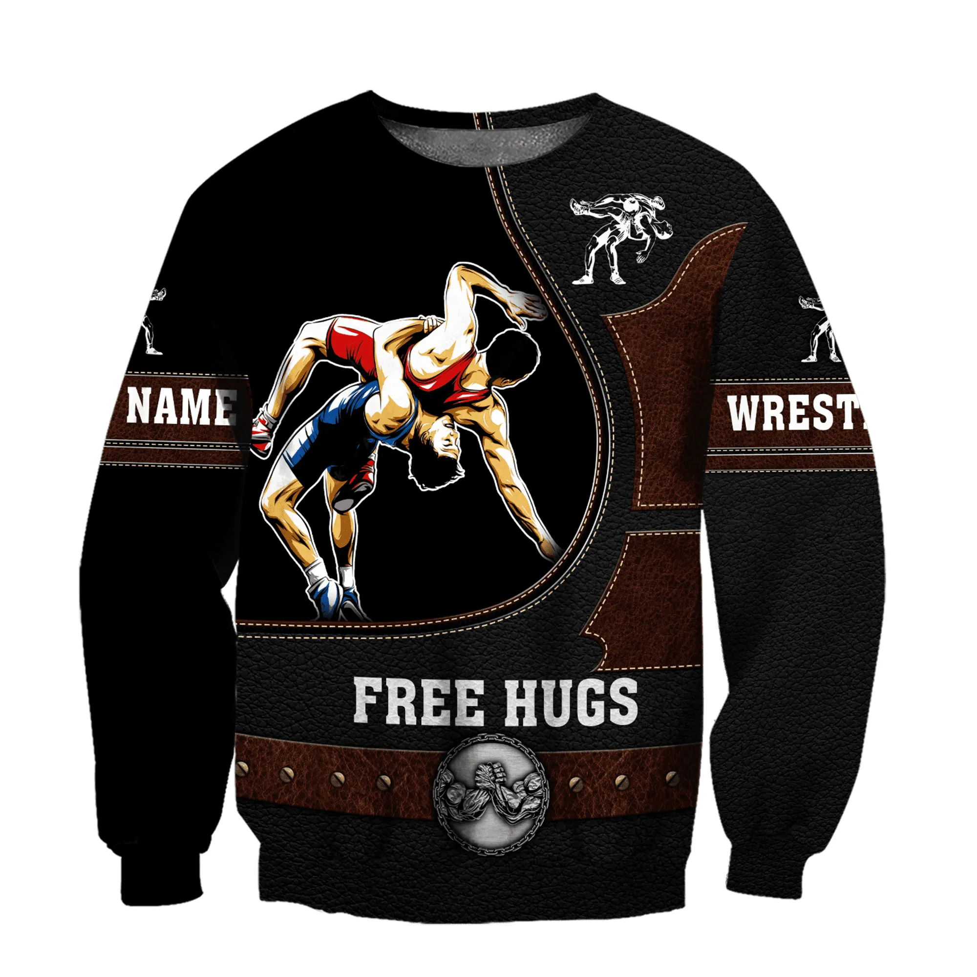 Personalized Name Wrestling Free Hugs 3D Full Printed Sweatshirt Hoodie Christmas Shirts