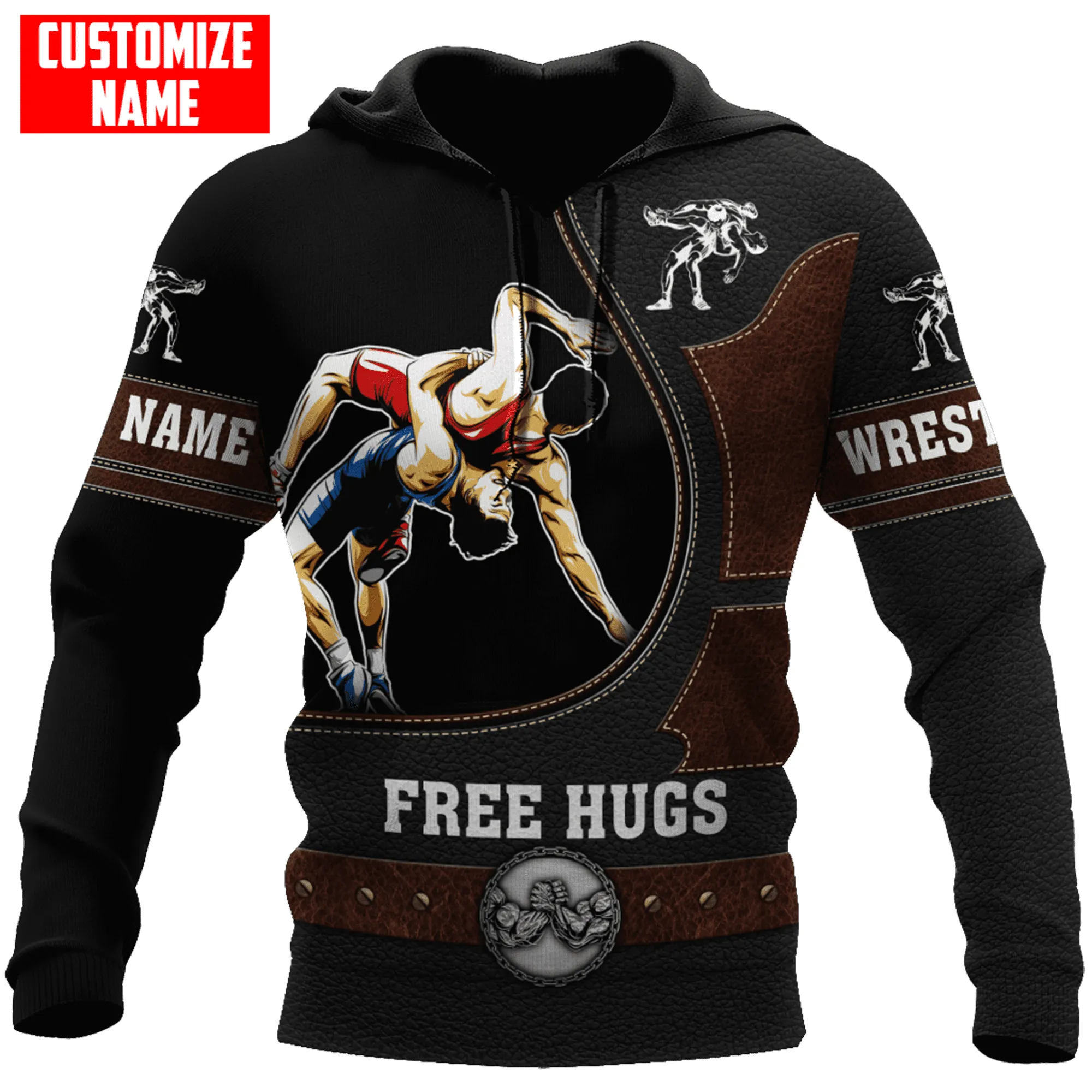 Personalized Name Wrestling Free Hugs 3D Full Printed Sweatshirt Hoodie Christmas Shirts