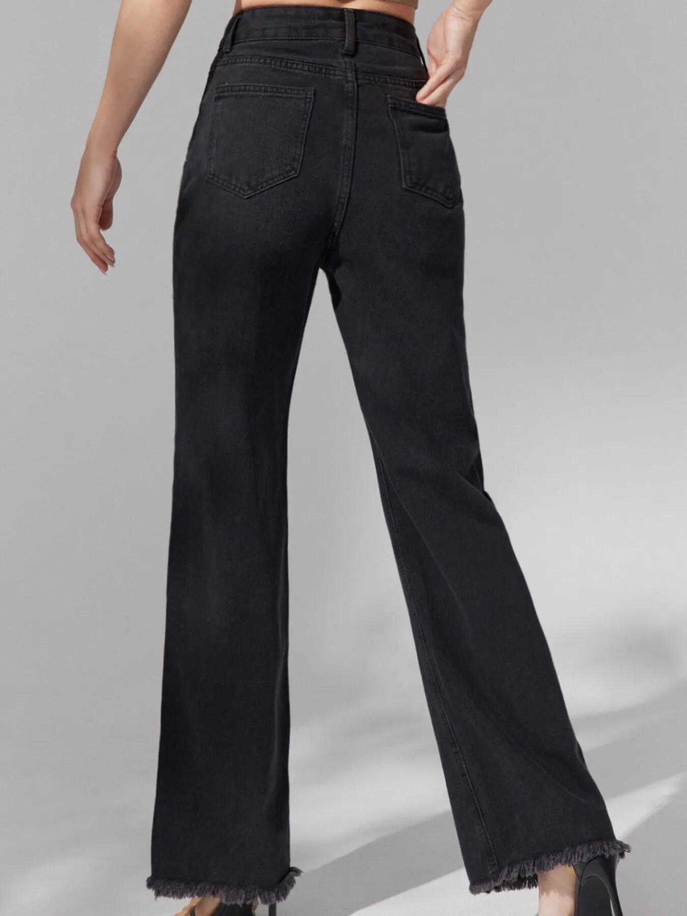Raw Hem Ripped Straight Leg Jeans