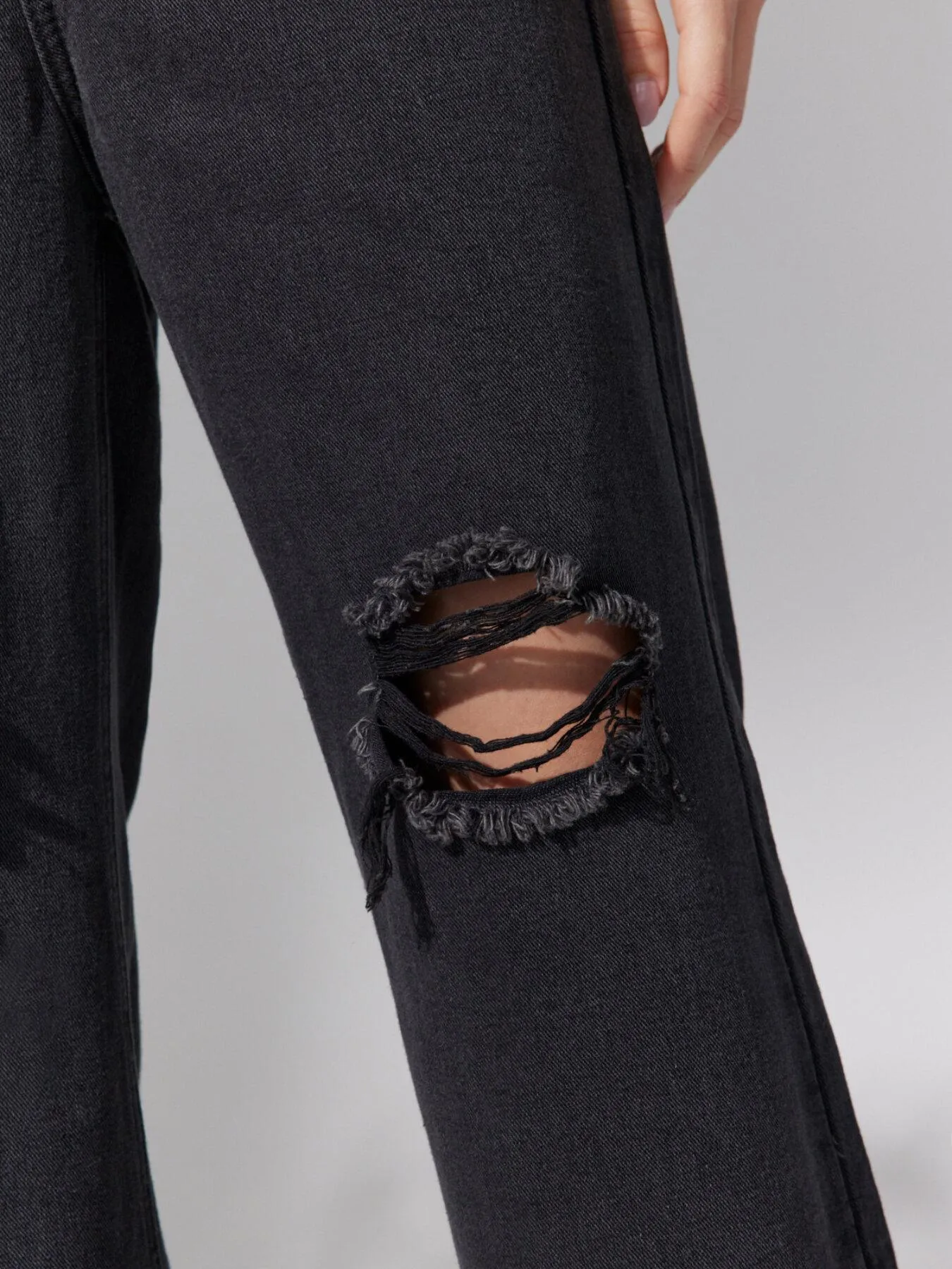 Raw Hem Ripped Straight Leg Jeans
