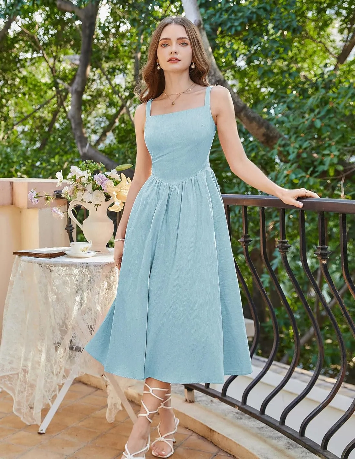 Scarlet Darkness Women's One Size Black Sleeveless Square Neck A-Line Mid-Calf Length Summer Casual Dress
