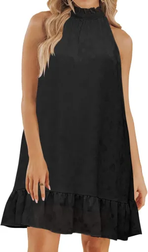 SENFURE Womens Summer Dress Sleeveless Halter Neck Beach Sundress Casual Sundresses Flowy A Line Floral Dress Short Party Dresses Black