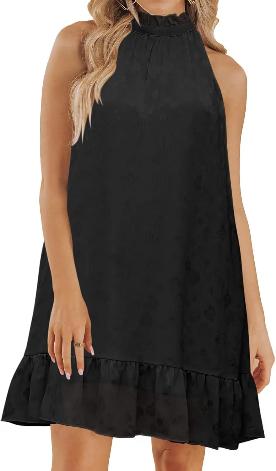 SENFURE Womens Summer Dress Sleeveless Halter Neck Beach Sundress Casual Sundresses Flowy A Line Floral Dress Short Party Dresses Black