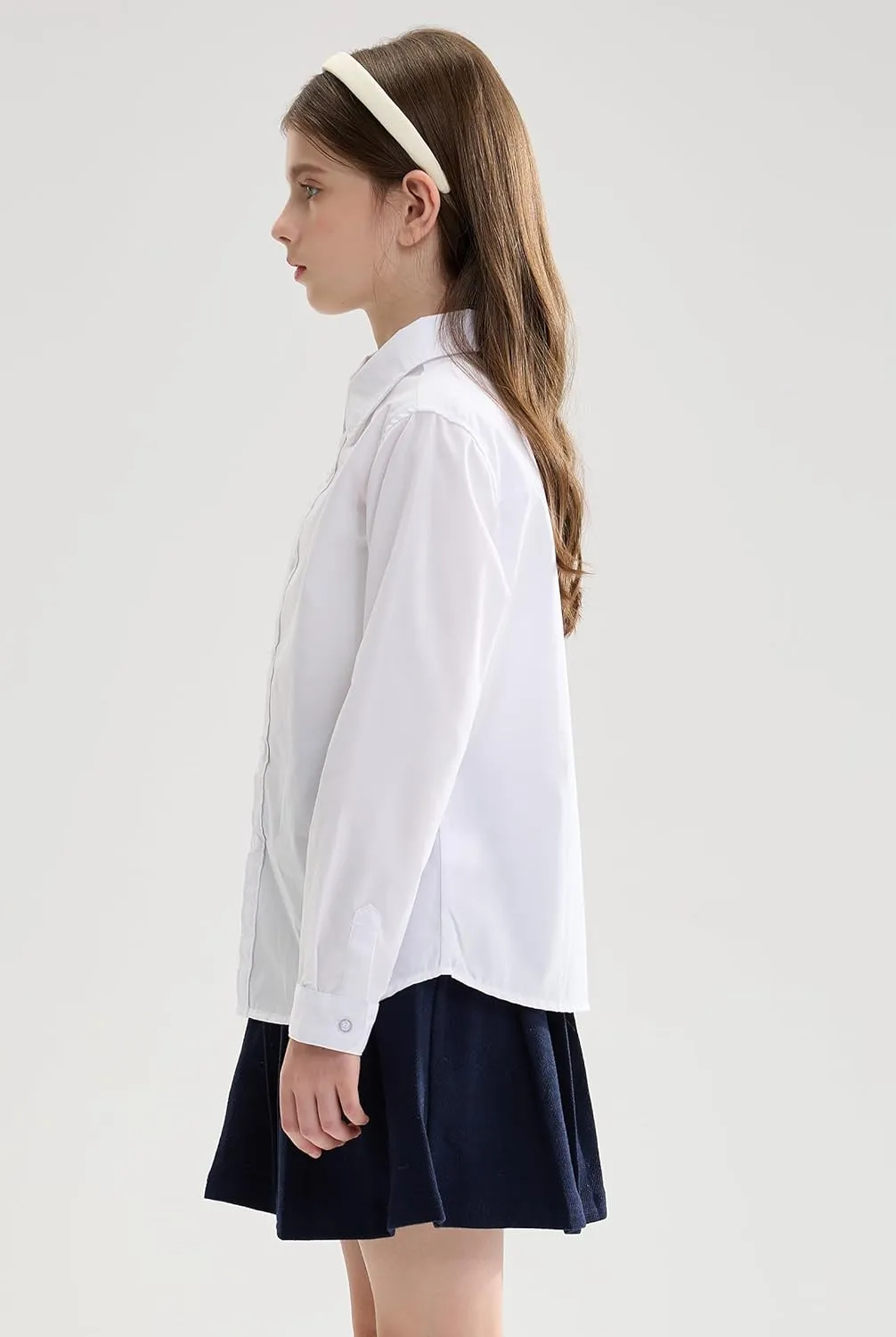 SOLOCOTE Girls White Dress Shirt Long Sleeve School Uniform Blouse Formal Button Down Top for Big Kids