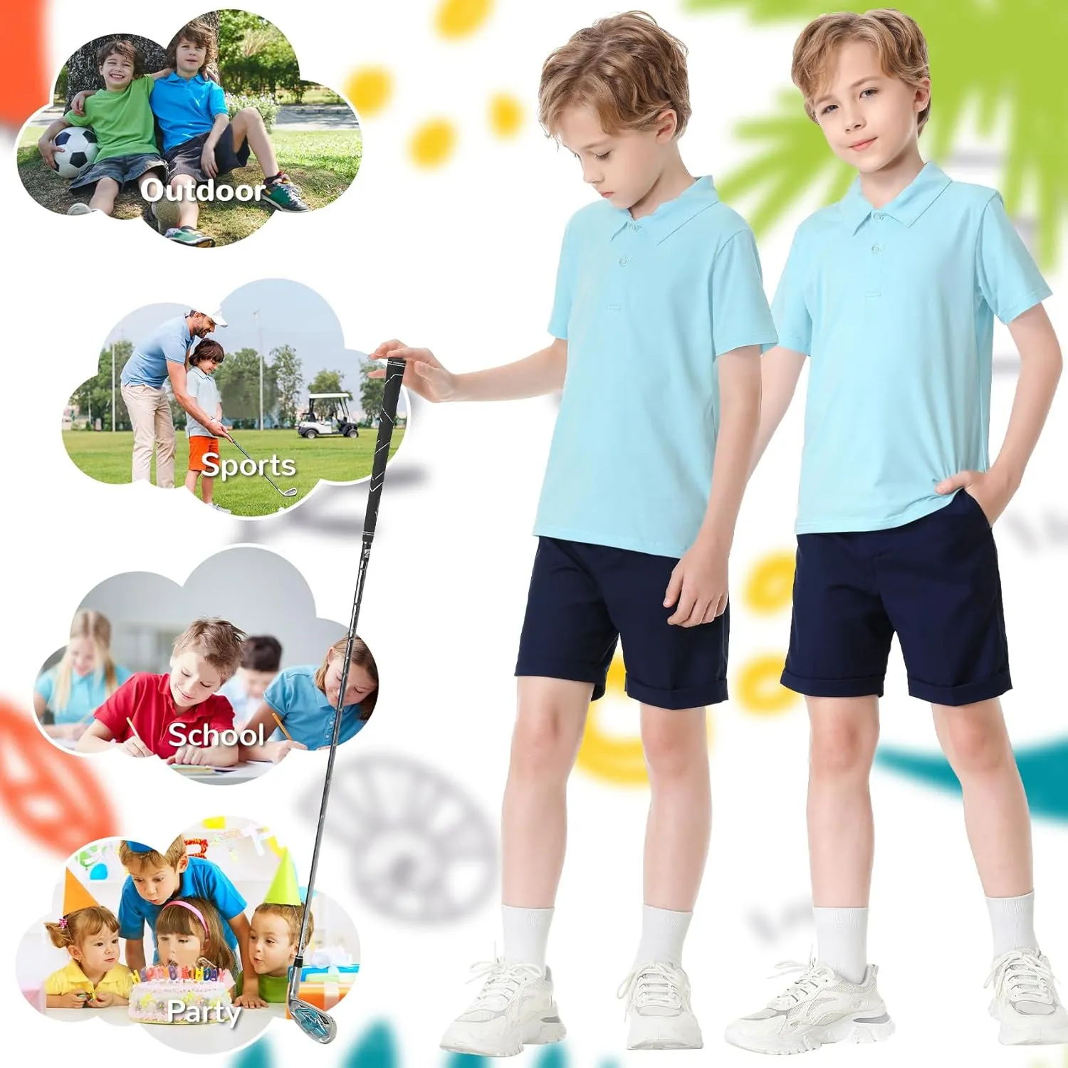 Toddler to Youth Stain Resistant Polo Shirts Kids Collared Golf T-Shirt School Uniform for Boys and Girls