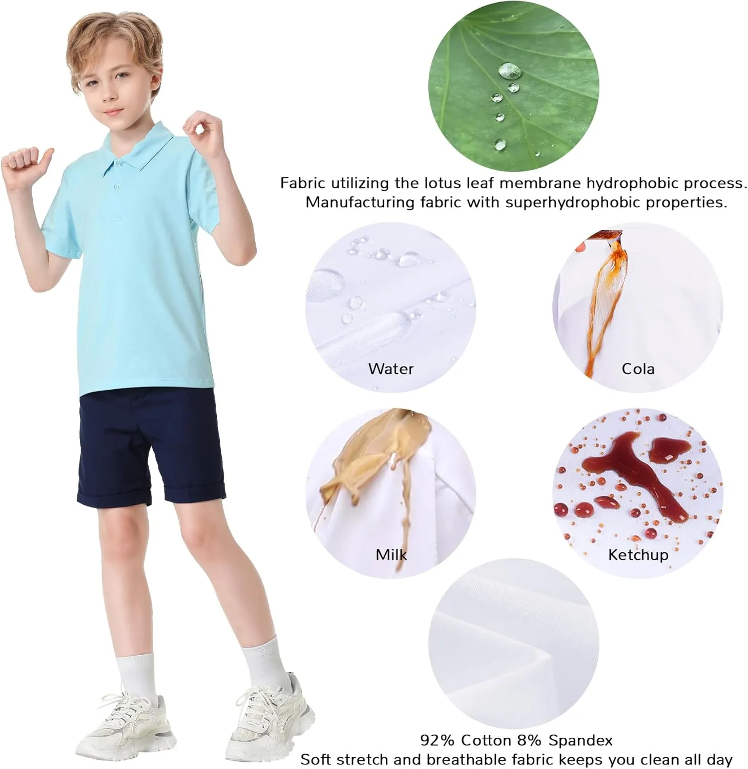 Toddler to Youth Stain Resistant Polo Shirts Kids Collared Golf T-Shirt School Uniform for Boys and Girls