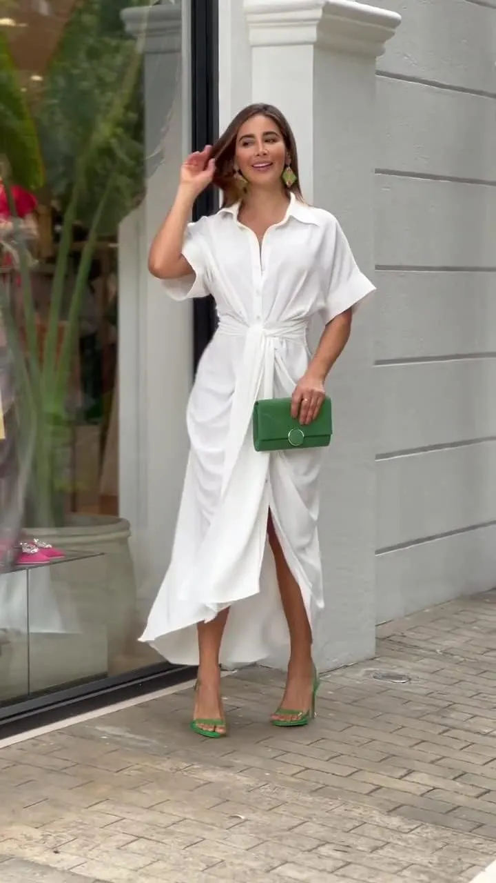 utcoco Women's Summer Ruched Button Down Shirt Dresses Flowy Casual Tie Waist Short Sleeve Maxi Shirt Dress