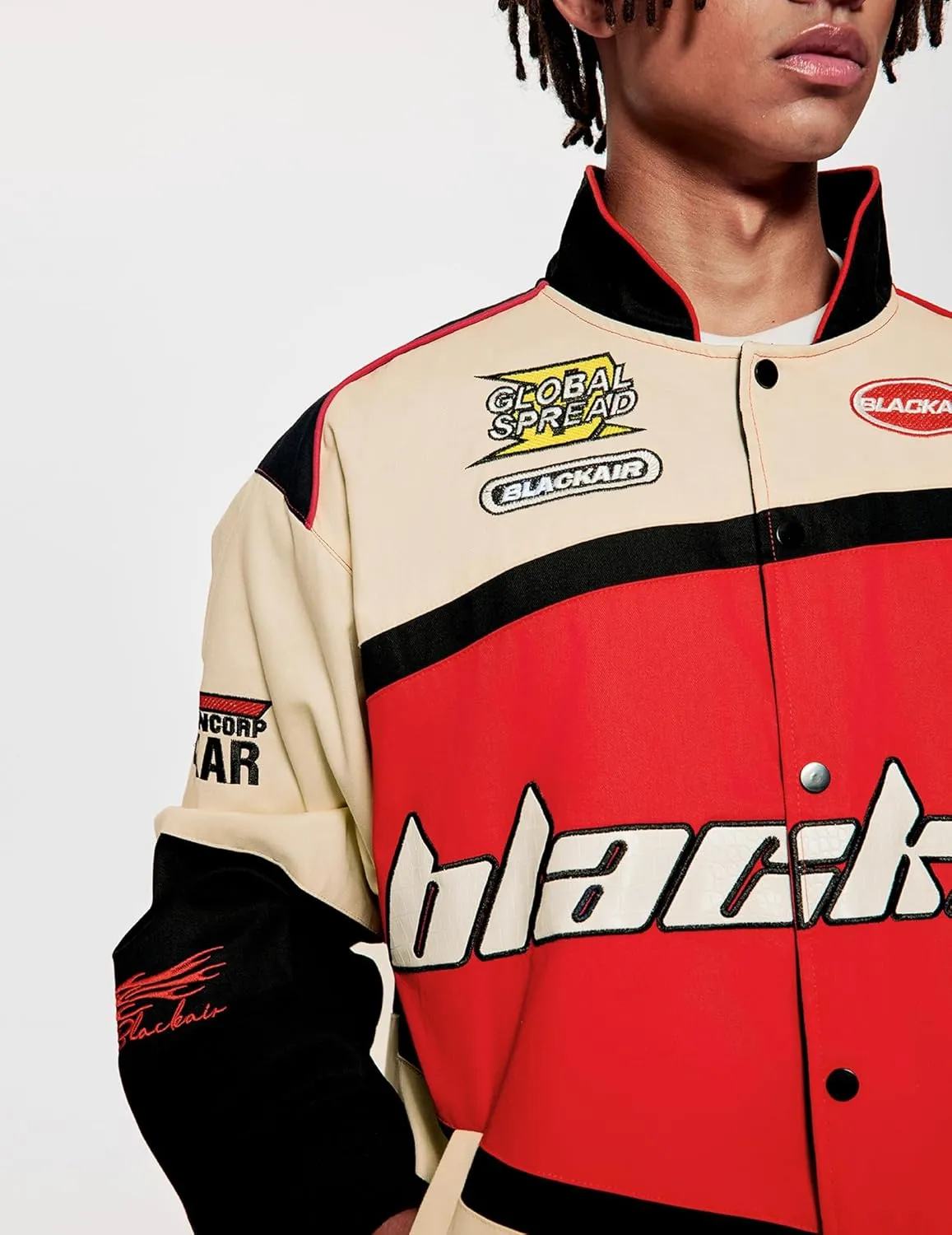 Vamtac Mens Varsity Baseball Jacket Bomber Cotton Vintage Racing Coats Streetwear with Pocket
