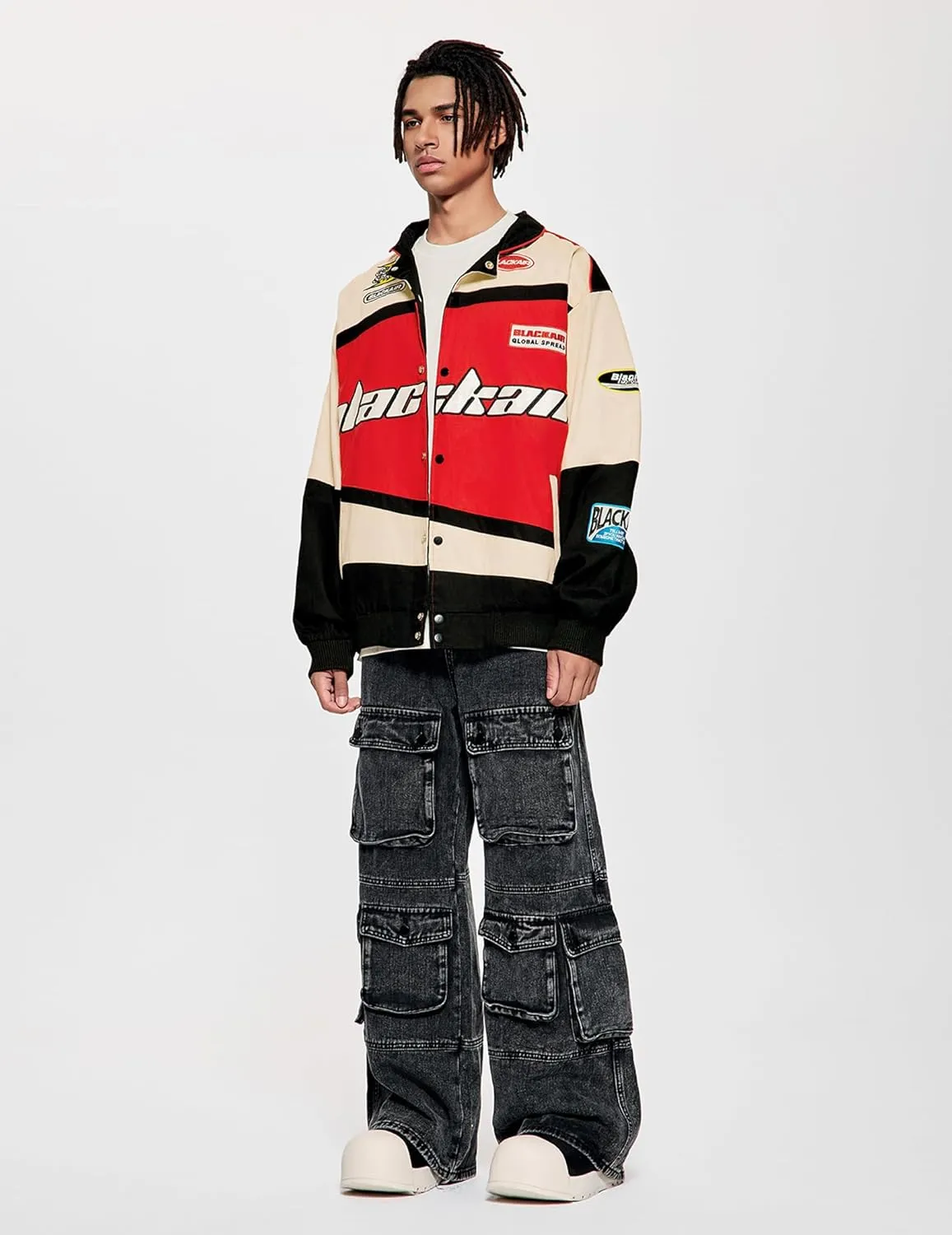 Vamtac Mens Varsity Baseball Jacket Bomber Cotton Vintage Racing Coats Streetwear with Pocket