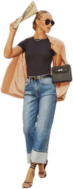 Womens High Waisted Jeans Straight Leg Denim Pants Retro Elastic Jeans Distressed Trousers Street Hipster Denim Jeans