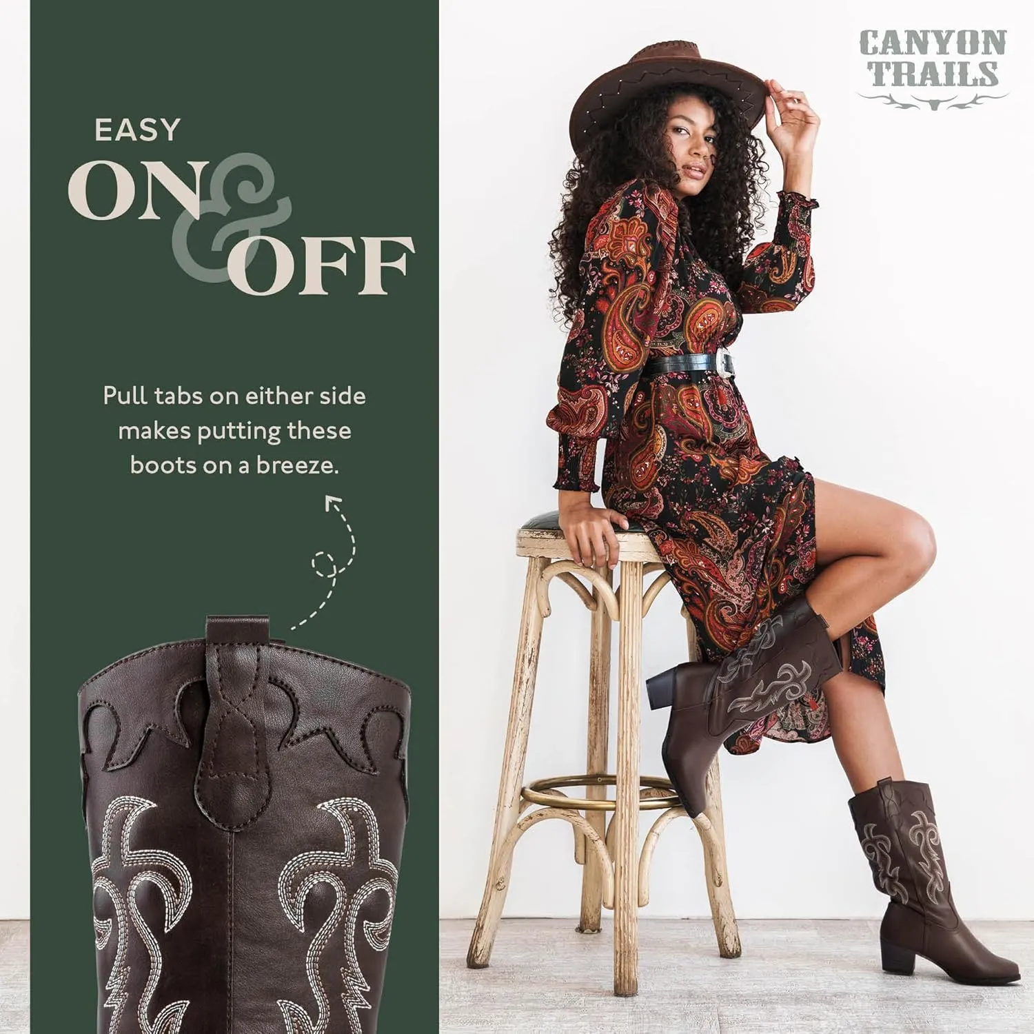 Women's Rodeo Boots - Classic Western Booties for Women & Teen Girls, Black, Mid-Calf, Faux Leather, Memory Foam Insole, Cowboy Boots