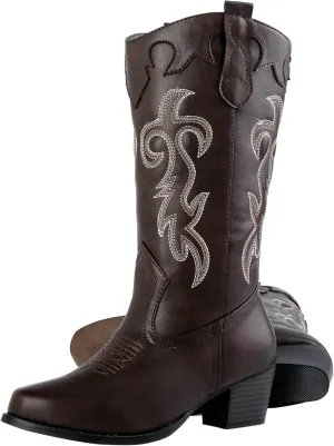 Women's Rodeo Boots - Classic Western Booties for Women & Teen Girls, Black, Mid-Calf, Faux Leather, Memory Foam Insole, Cowboy Boots