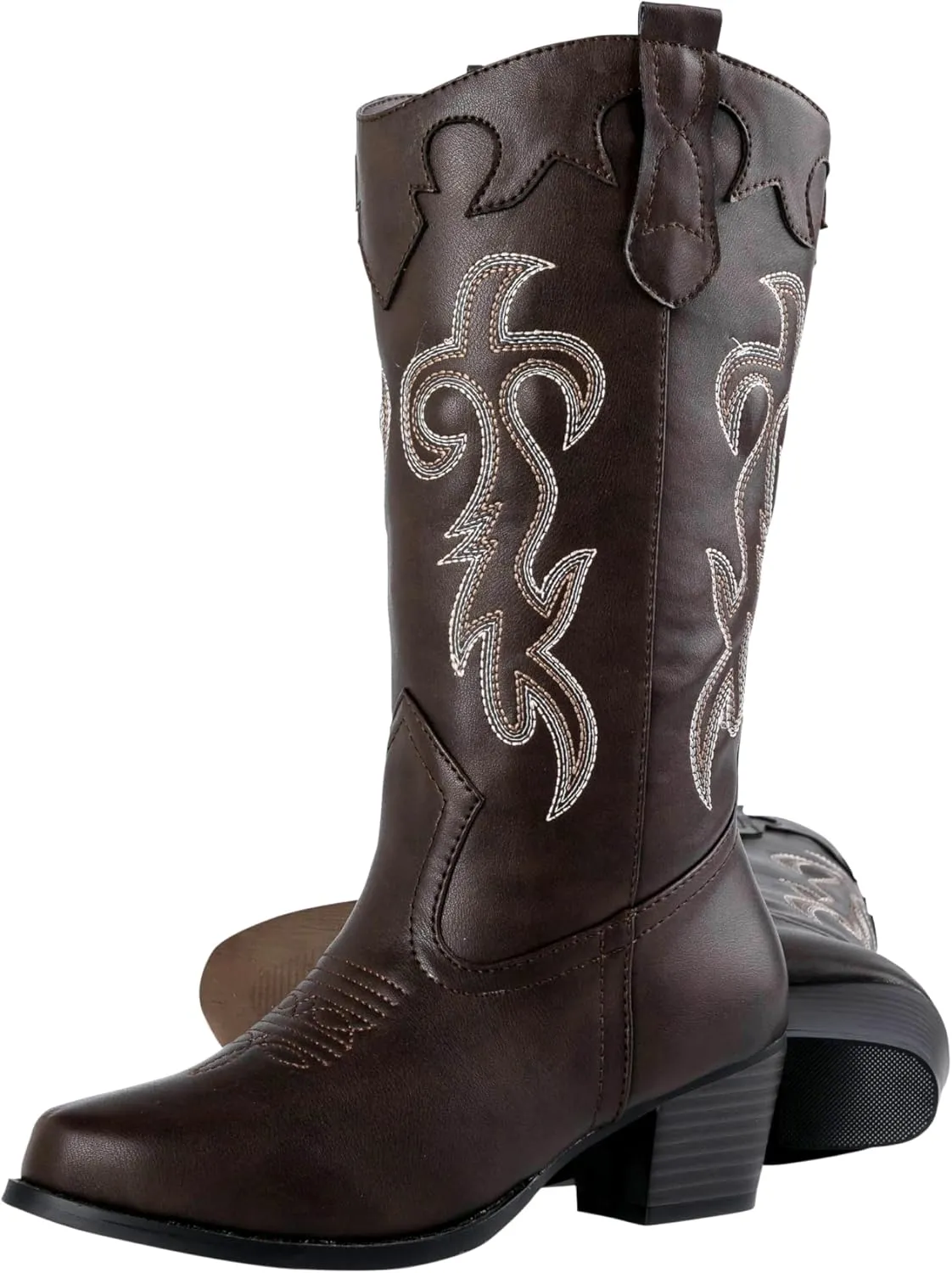 Women's Rodeo Boots - Classic Western Booties for Women & Teen Girls, Black, Mid-Calf, Faux Leather, Memory Foam Insole, Cowboy Boots