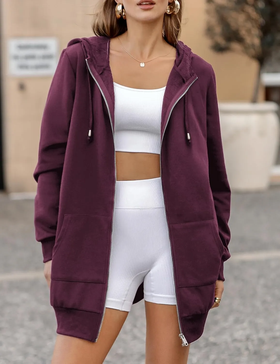 Zeagoo Womens Zip Up Hoodies Long Sleeve Fall Lightweight Hooded Sweatshirt Oversized Fleece Jacket With Pockets