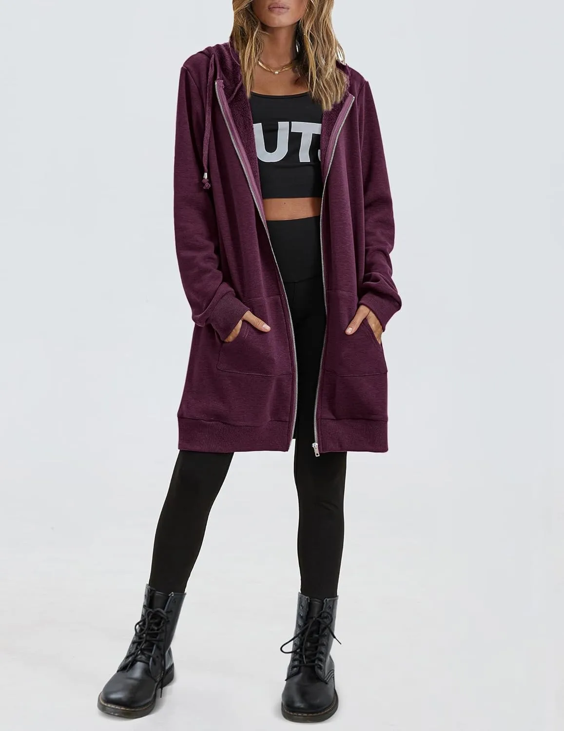 Zeagoo Womens Zip Up Hoodies Long Sleeve Fall Lightweight Hooded Sweatshirt Oversized Fleece Jacket With Pockets