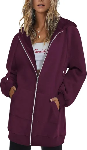 Zeagoo Womens Zip Up Hoodies Long Sleeve Fall Lightweight Hooded Sweatshirt Oversized Fleece Jacket With Pockets